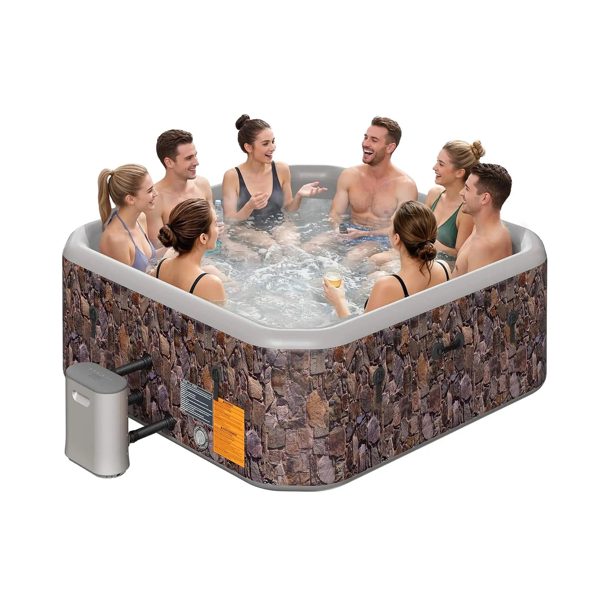 Premium 85-Inch Portable 8-Person Natural Stone Design Inflatable Square Hot Tub With 220 Massage Jets (SAK62731) by SAKSBY WHOLESALE