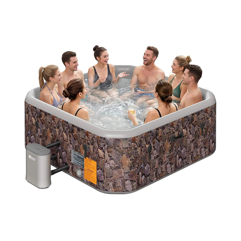 Premium 85-Inch Portable 8-Person Natural Stone Design Inflatable Square Hot Tub With 220 Massage Jets (SAK62731) by SAKSBY WHOLESALE