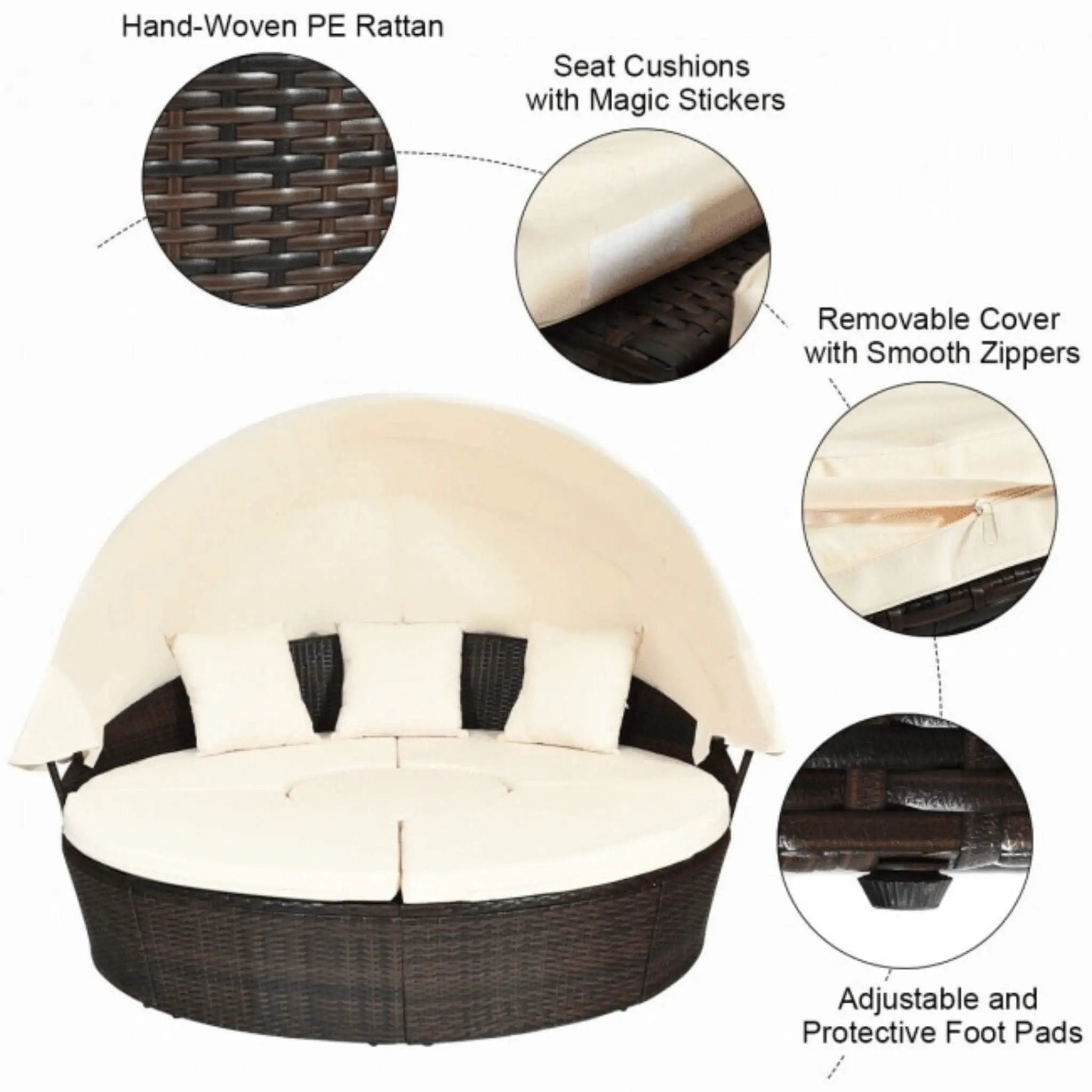 Alora Premium 76-Inch Round Outdoor Patio Rattan Daybed W/ Canopy & Table (SAK96418) by SAKSBY WHOLESALE