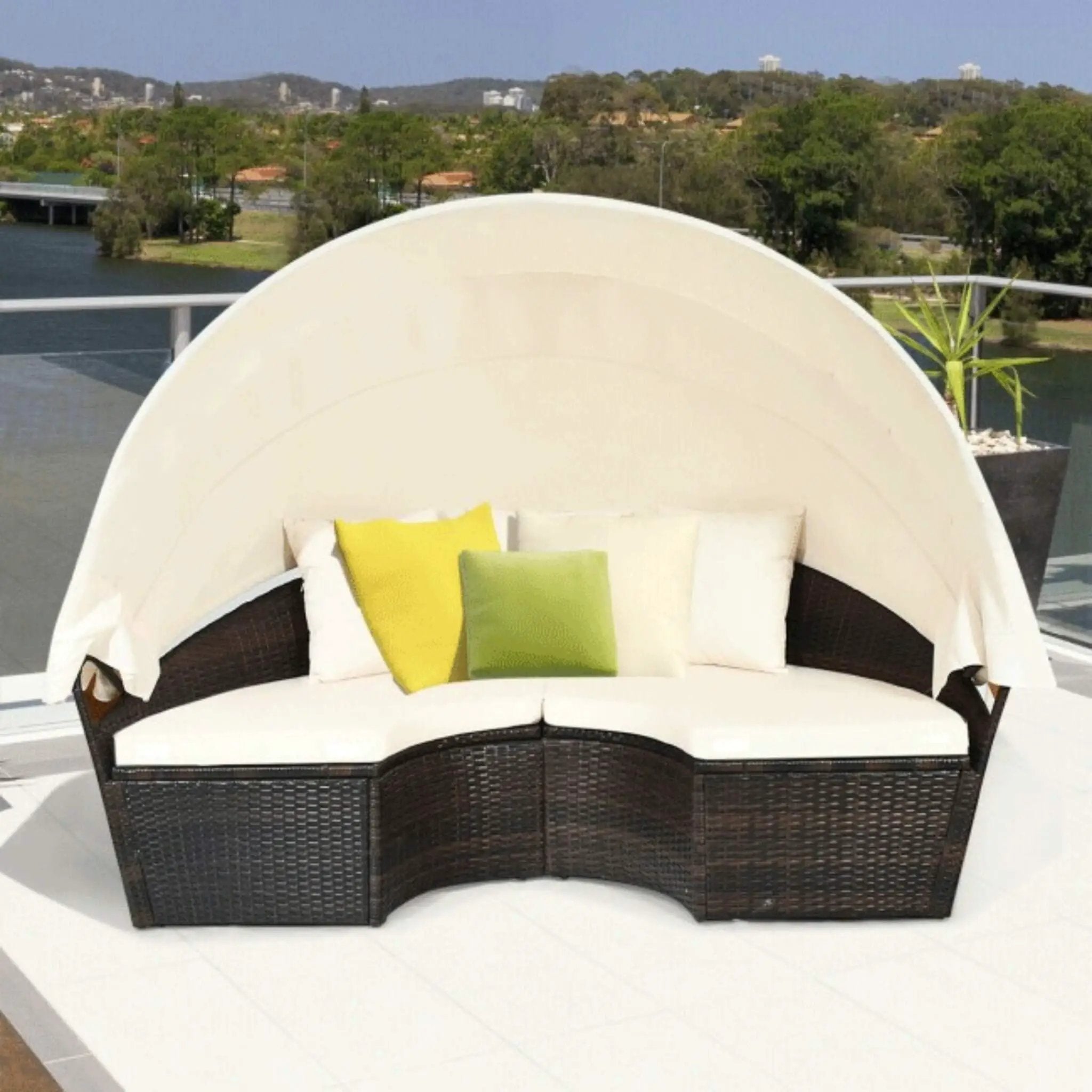 Alora Premium 76-Inch Round Outdoor Patio Rattan Daybed W/ Canopy & Table (SAK96418) by SAKSBY WHOLESALE