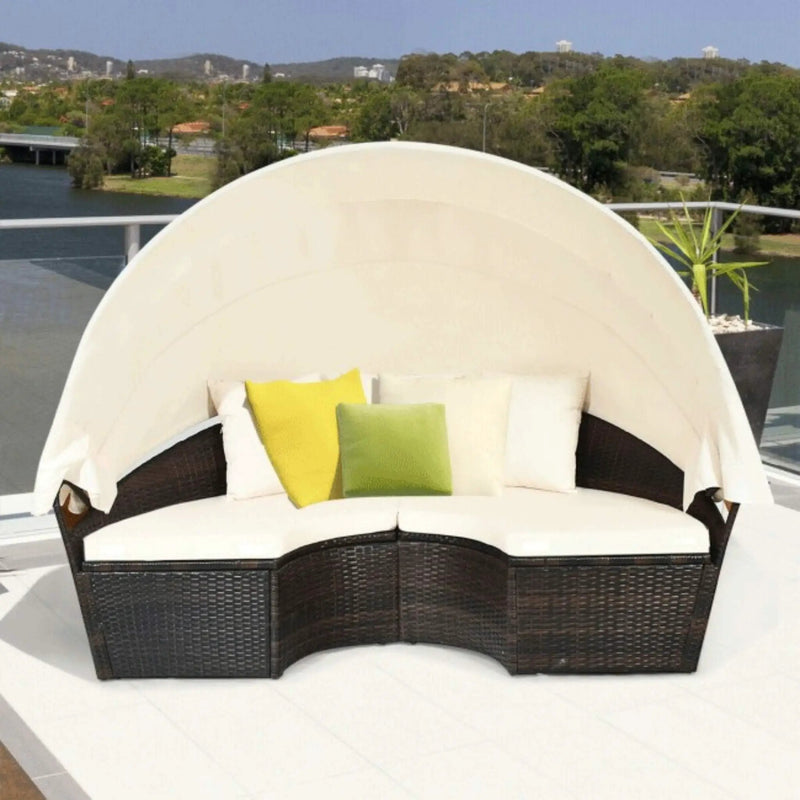 Alora Premium 76-Inch Round Outdoor Patio Rattan Daybed W/ Canopy & Table (SAK96418) by SAKSBY WHOLESALE