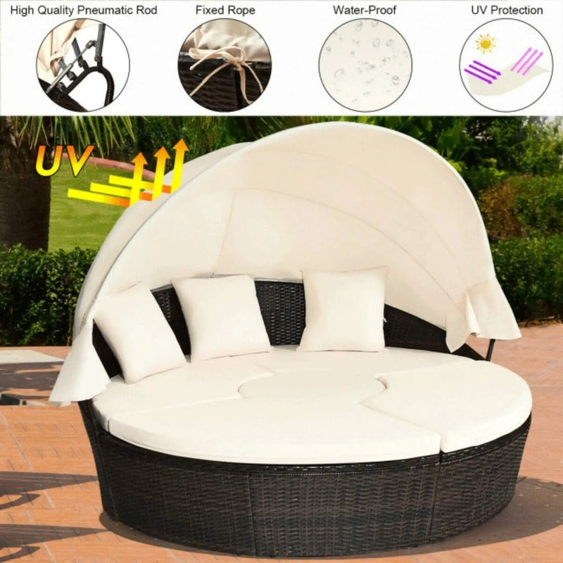 Alora Premium 76-Inch Round Outdoor Patio Rattan Daybed W/ Canopy & Table (SAK96418) by SAKSBY WHOLESALE