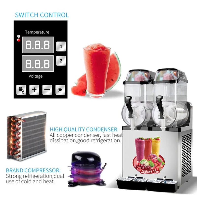 Premium Stainless Steel Margarita Frozen Drink Double Tank Slushy Maker Machine, 30L (SAK48253) by SAKSBY WHOLESALE
