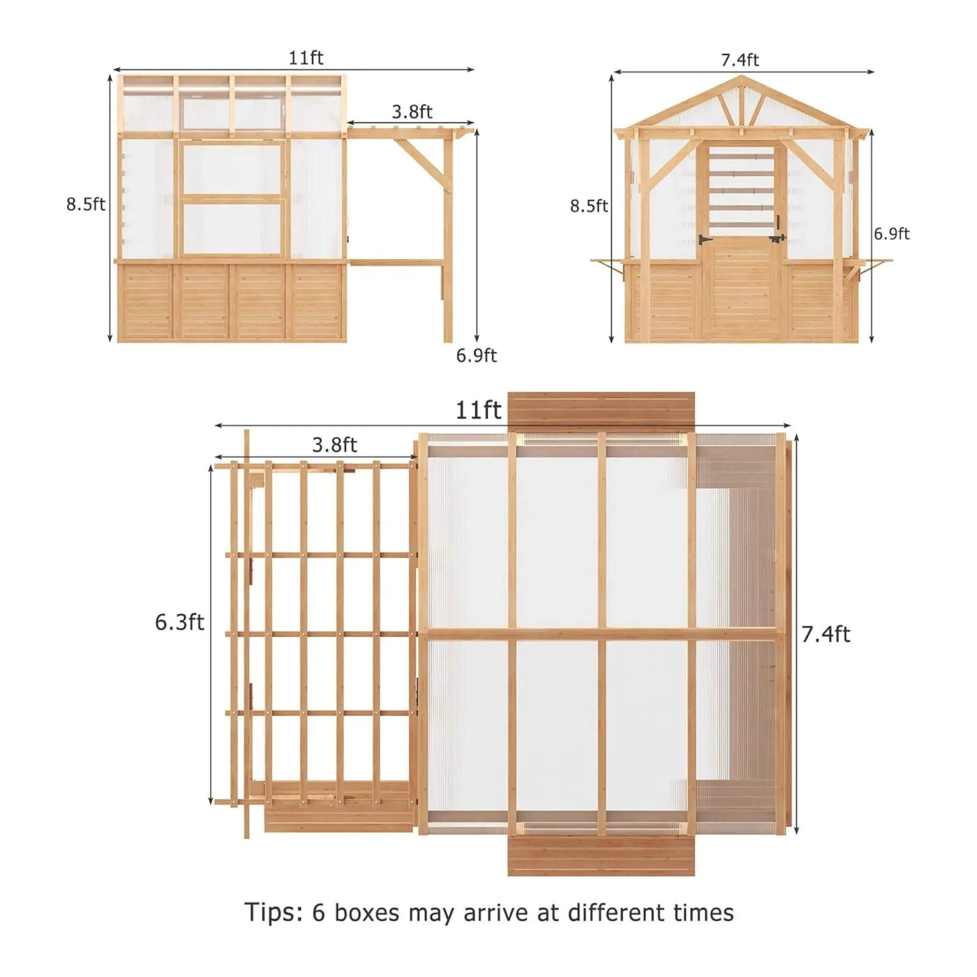 Premium Walk-In Spruce Wood Greenhouse With Pergola And Shelves (SAK75890) by SAKSBY WHOLESALE