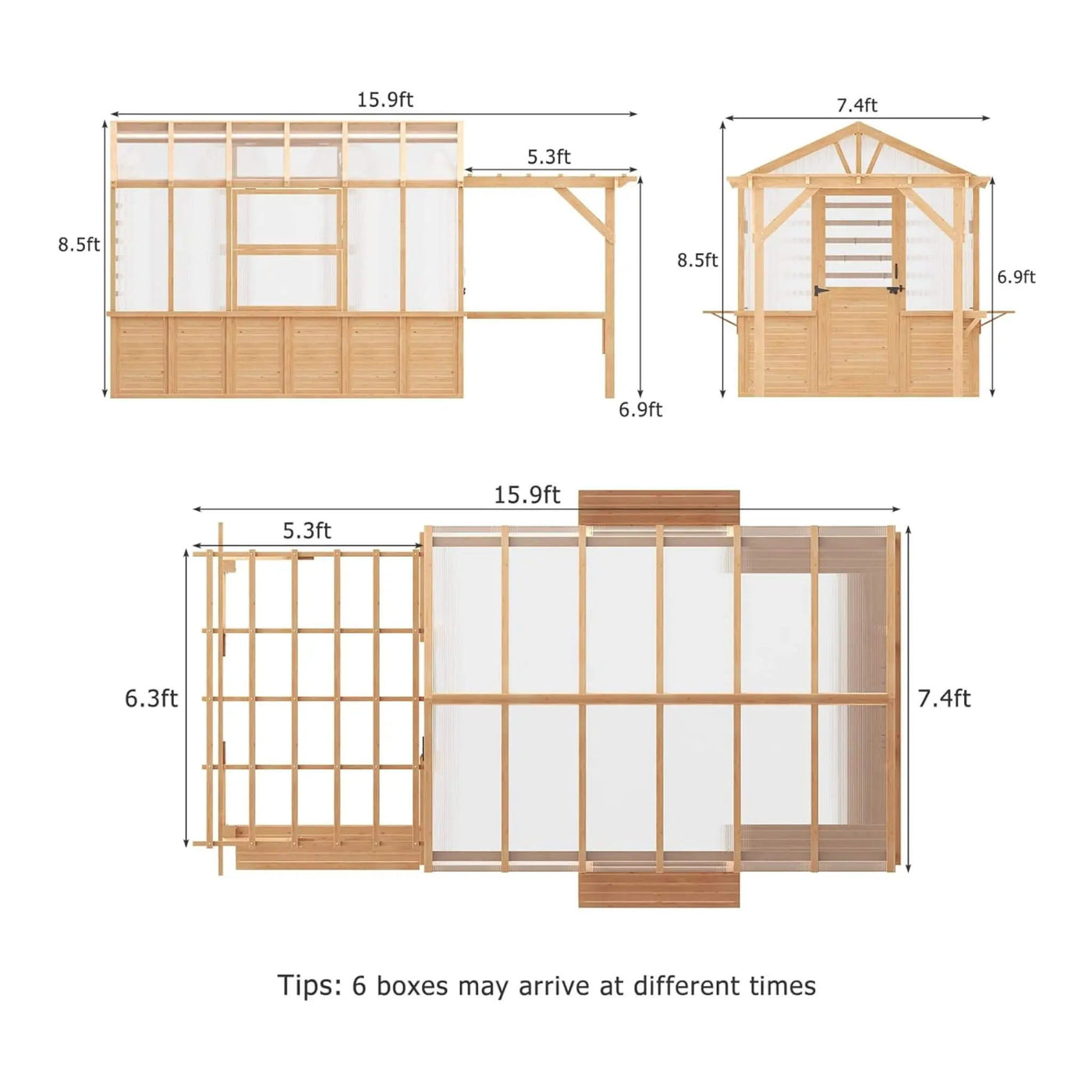 Premium Walk-In Spruce Wood Greenhouse With Pergola And Shelves (SAK75890) by SAKSBY WHOLESALE