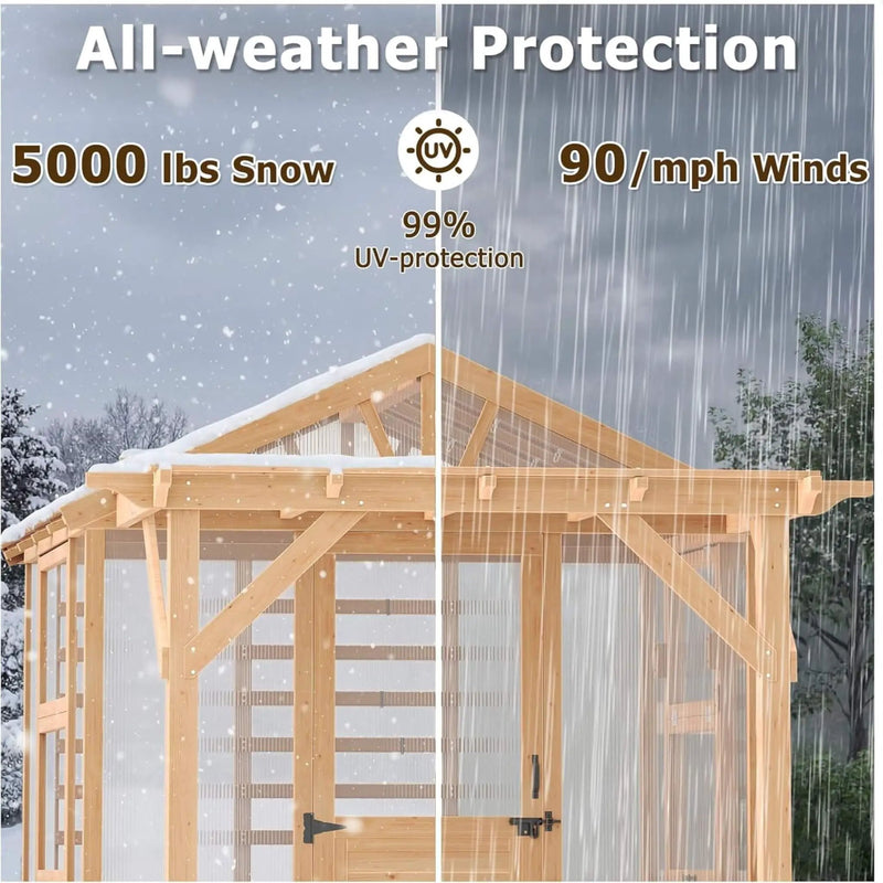 Premium Walk-In Spruce Wood Greenhouse With Pergola And Shelves (SAK75890) by SAKSBY WHOLESALE