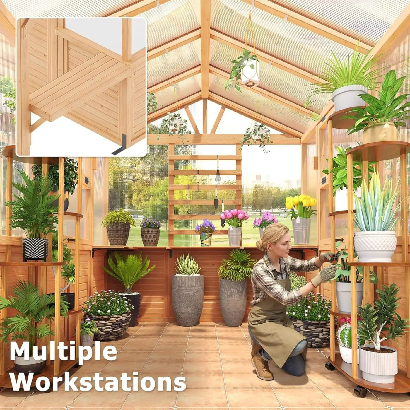 Premium Walk-In Spruce Wood Greenhouse With Pergola And Shelves (SAK75890) by SAKSBY WHOLESALE