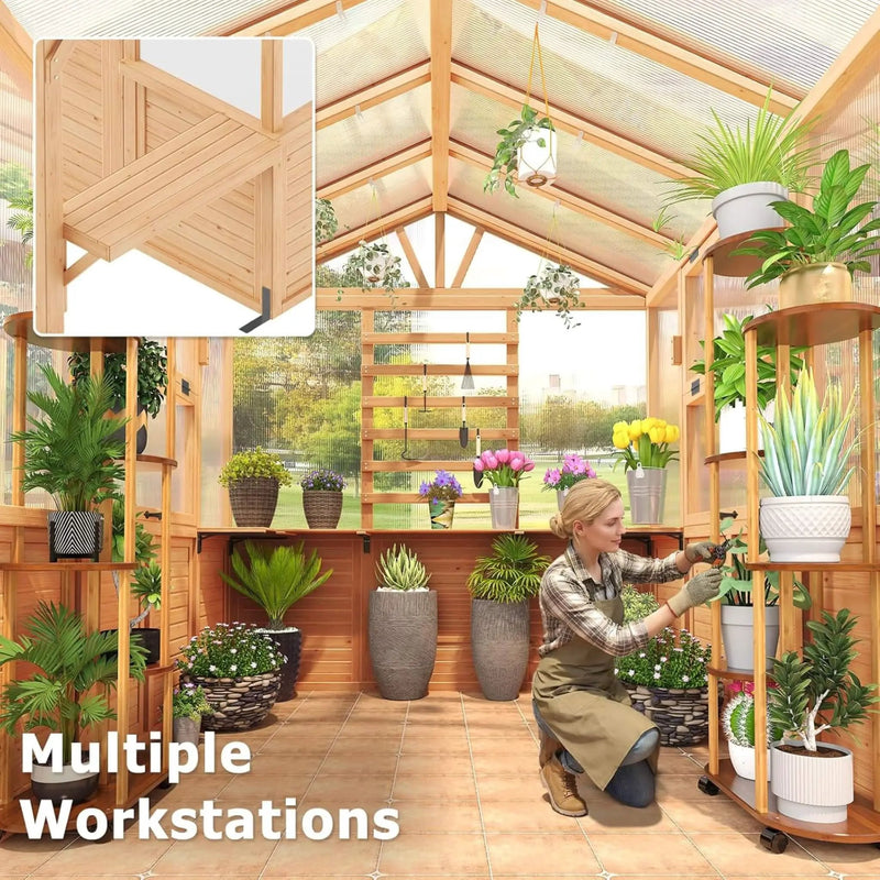 Premium Walk-In Spruce Wood Greenhouse With Pergola And Shelves (SAK75890) by SAKSBY WHOLESALE