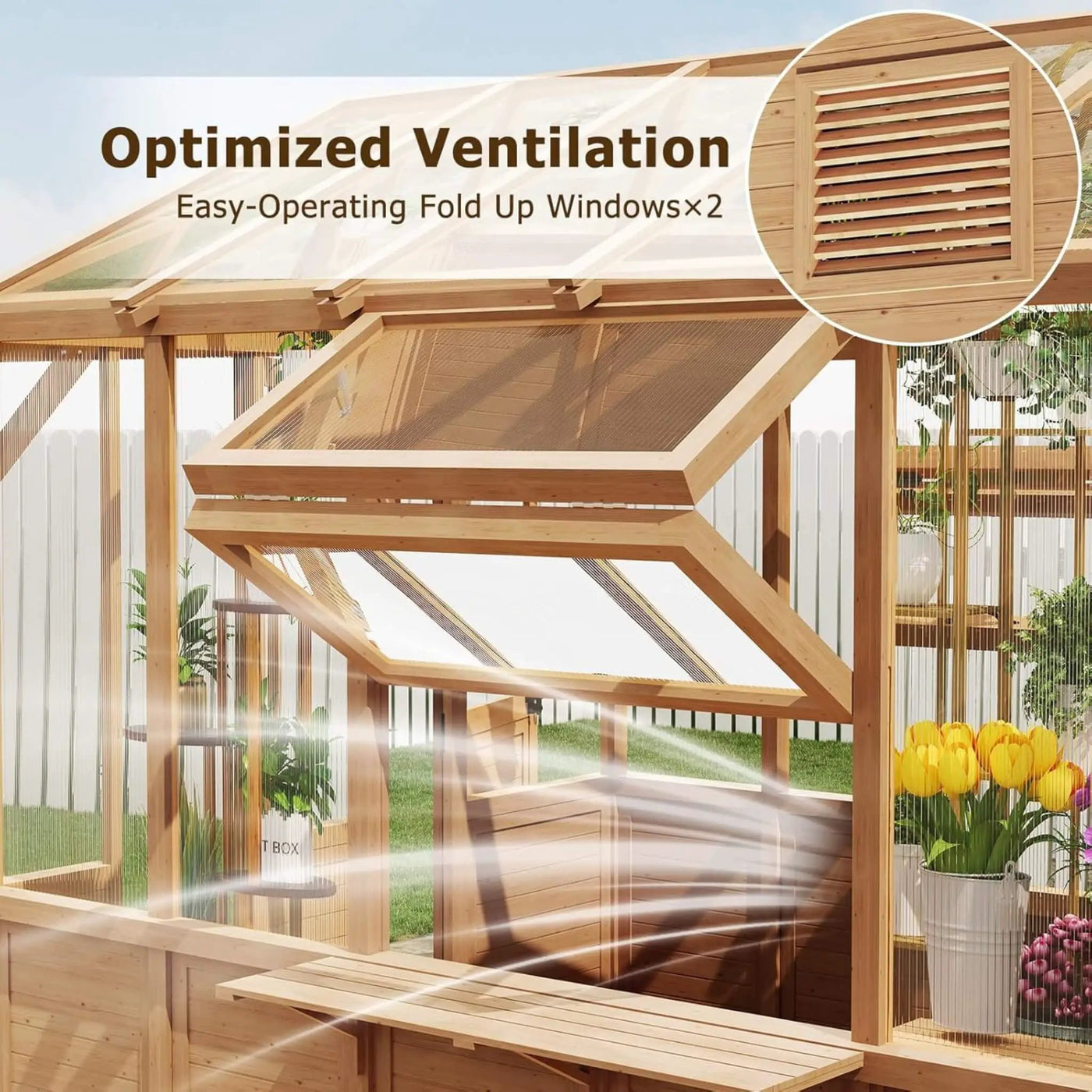 Premium Walk-In Spruce Wood Greenhouse With Pergola And Shelves (SAK75890) by SAKSBY WHOLESALE