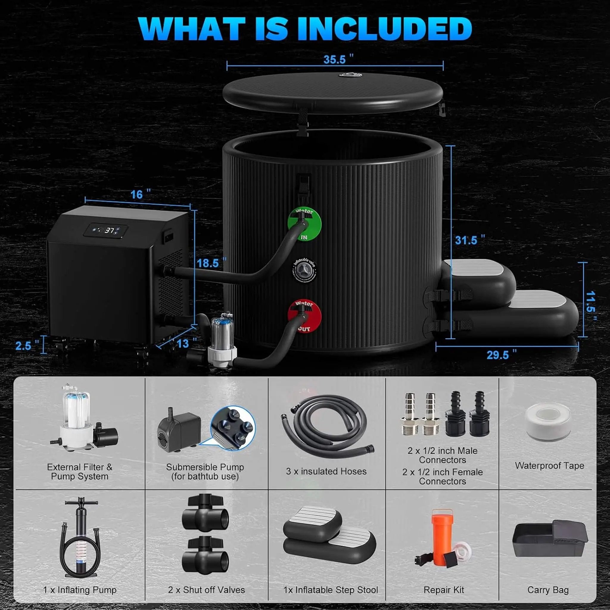 FCP Premium XL 120 Gal Cold Plunge Tub Kit With 1HP Chiller, Filter, And Pump (SAK92632) by SAKSBY WHOLESALE