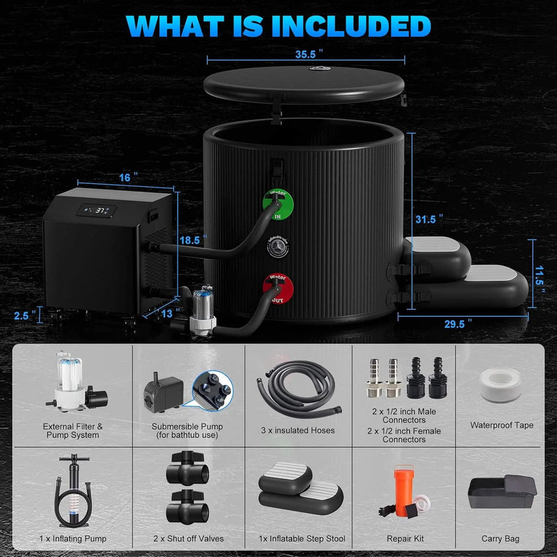 FCP Premium XL 120 Gal Cold Plunge Tub Kit With 1HP Chiller, Filter, And Pump (SAK92632) by SAKSBY WHOLESALE
