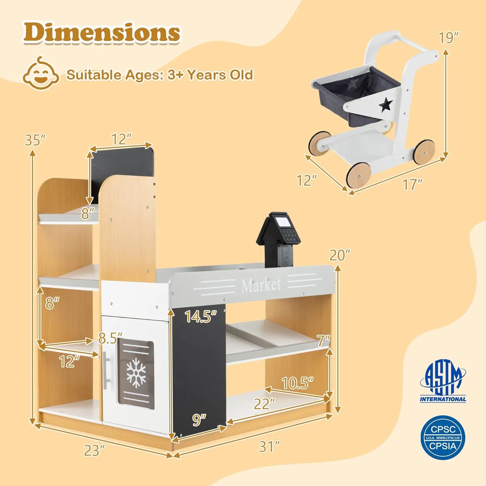 Pretend Play Grocery Store Set with Shopping Cart and 2 Chalkboards-White by DirectDeals