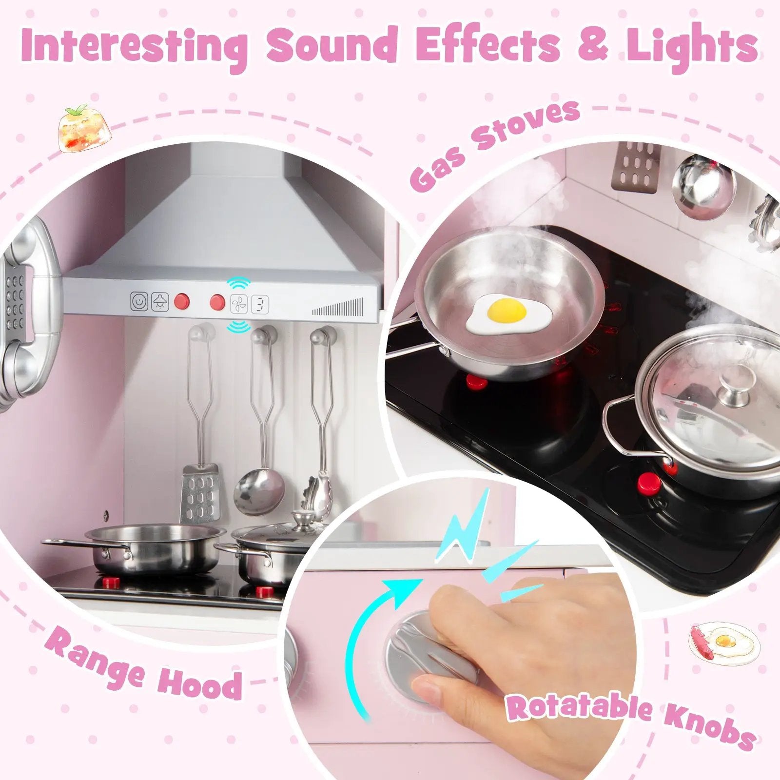 Pretend Play Kitchen for Kids with 16 Pieces Accessories-Pink by DirectDeals