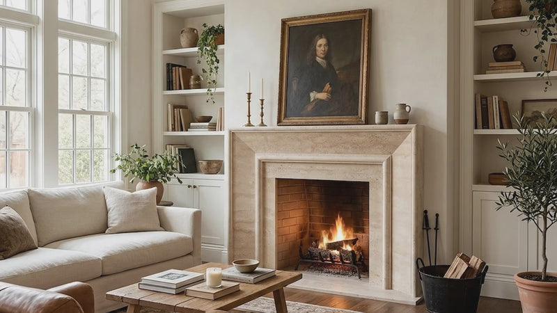 Troia Light Travertine Modern Fireplace Surround 57x44 Honed