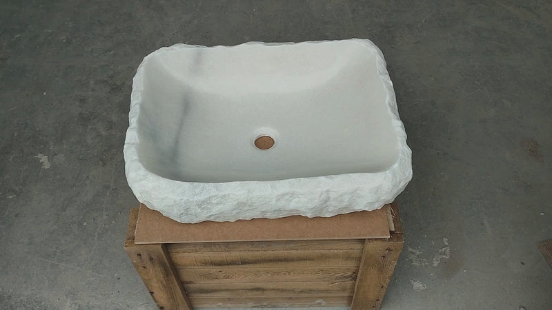 Carrara White Marble Vessel Sink Hand Chiseled Bathroom 16 By 22