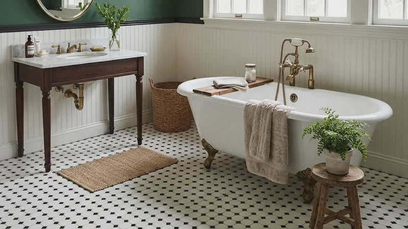 White And Black Matte Octagon Pattern Porcelain Mosaics