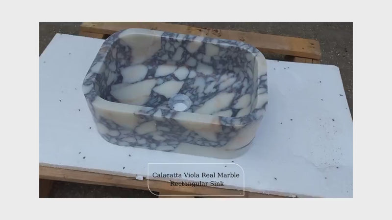 Custom Calacatta Viola Marble Rectangle Vessel Sink 12 X 18 White