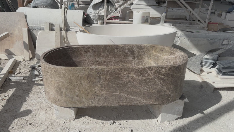 Emperador Light Marble Hand Carved Freestanding Bathtub 29.5x67 Polished