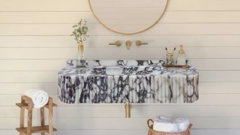 Calacatta Viola Marble Wall-mount Vanity Sink 18x32 Ribbed
