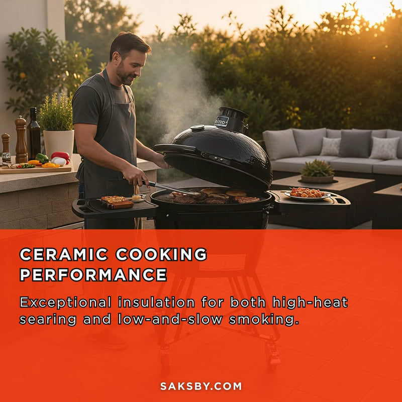 Primo Oval Large 300 All-In-One Ceramic Kamado Grill W/ Cradle, Side Shelves & Stainless Steel Grates [PGCLGC] (SAK21293) by SAKSBY WHOLESALE