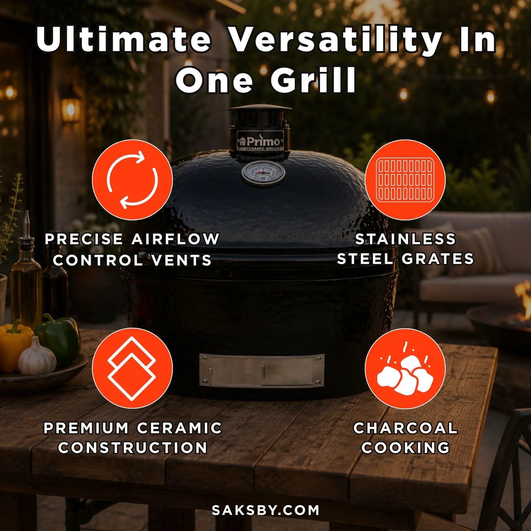 Primo Oval XXL Black Ceramic Kamado Charcoal Grill [PGCXXLH] (SAK25674) by SAKSBY WHOLESALE