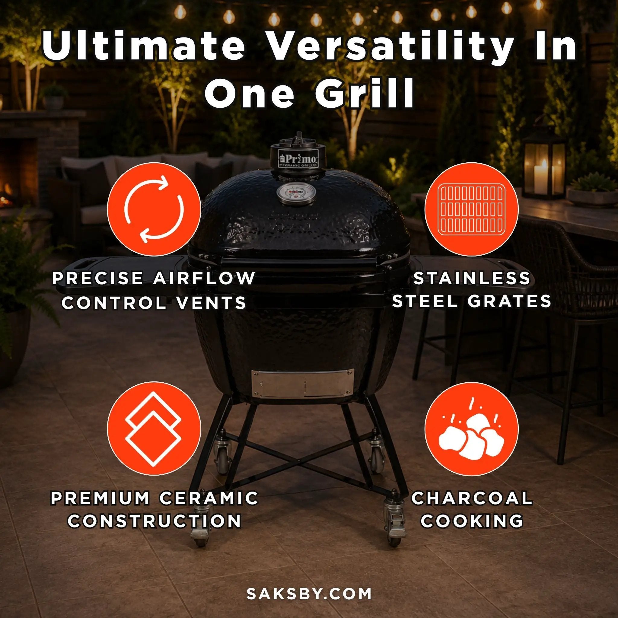 Primo Oval XXL All-In-One Ceramic Charcoal Grill [PGCXXLC] (SAK86742) by SAKSBY WHOLESALE