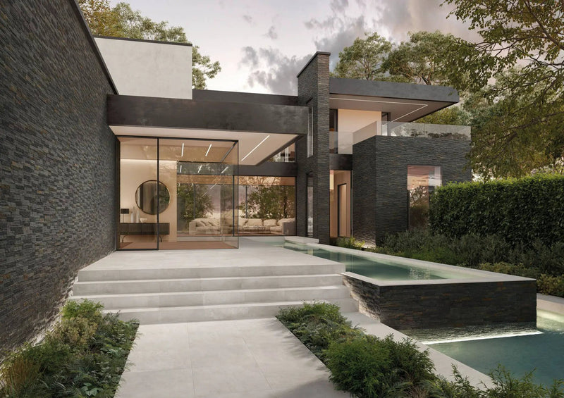 Veneer World Pro Ledgestone Ridge Black Slate Look Porcelain Accent Tiles 6x24 by landmarkceramics