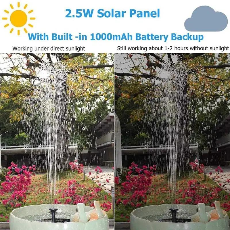 Solar Fountain Pump 2.5W Circle Floating Solar Water Fountains Pump Built-in Battery Backup with 6 Nozzles by Outdoor Solar Outlet