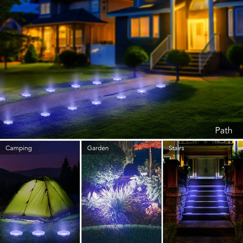 Solar Garden Disk Lights 16LED Solar Ground Lights Underground Lights,4 Pack-20 Lumen by Outdoor Solar Outlet
