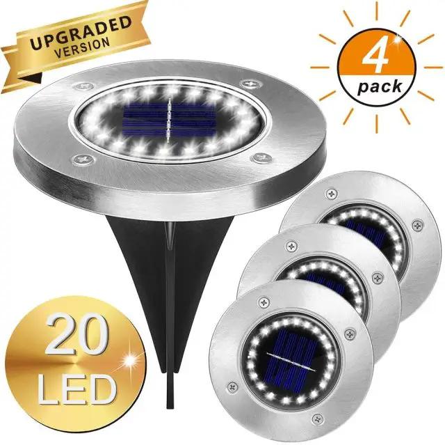 Solar Garden Disk Lights 16LED Solar Ground Lights Underground Lights,4 Pack-20 Lumen by Outdoor Solar Outlet