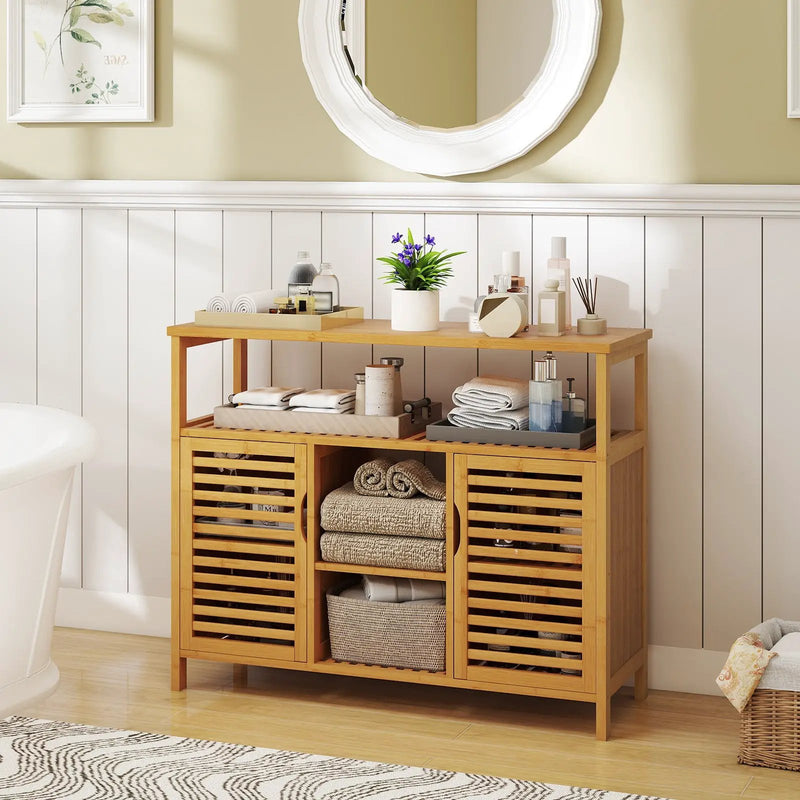 Bamboo Bathroom Cabinet with Shelves and Doors-Natural by DirectDeals