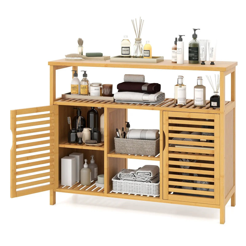Bamboo Bathroom Cabinet with Shelves and Doors-Natural by DirectDeals