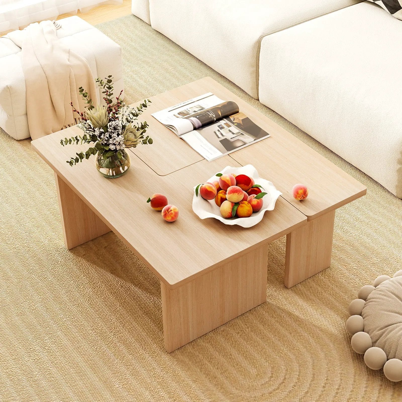 Modular Coffee Table Set of 2 L Shaped Center Tables for Small Space by DirectDeals