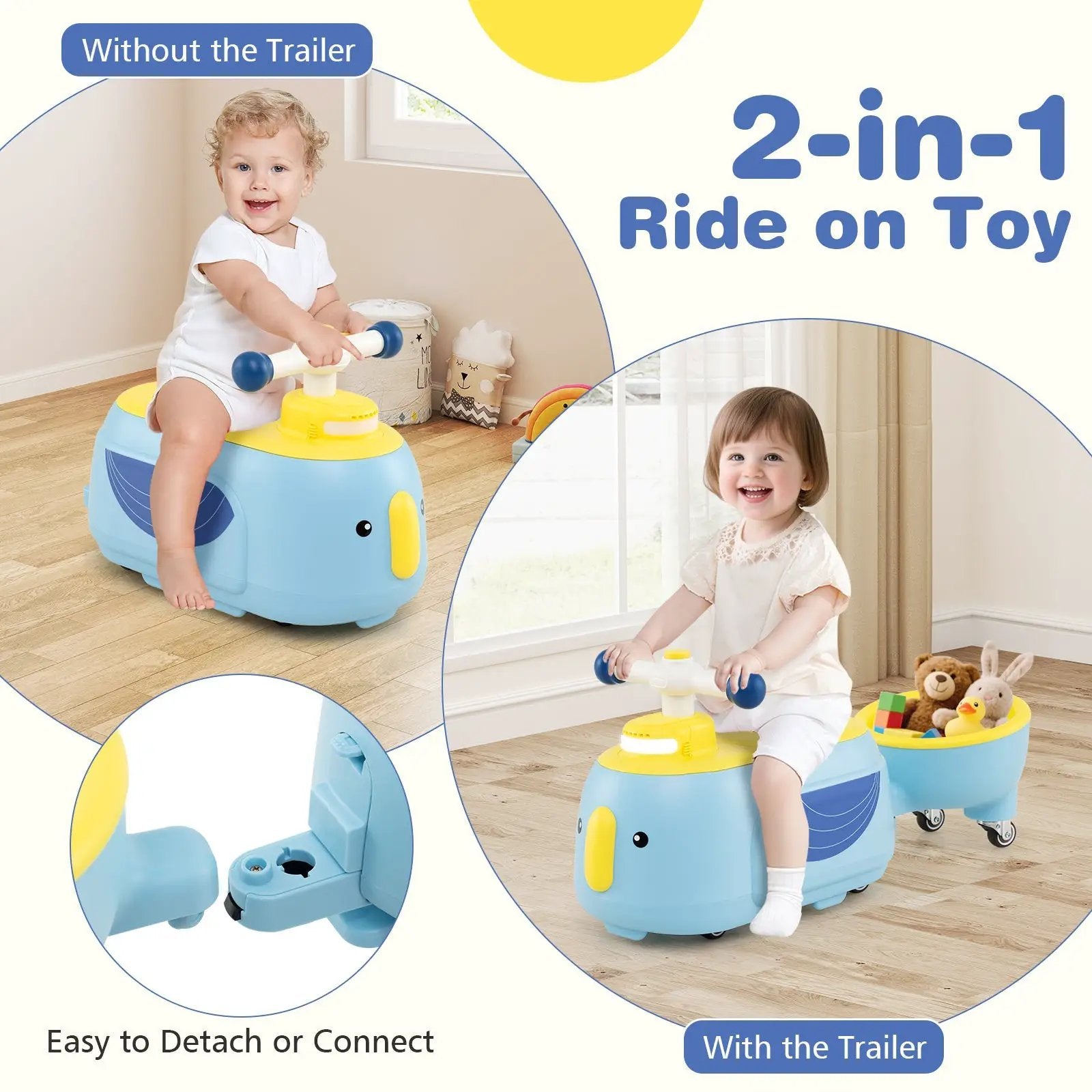 Toddler Ride on Toy with Trailer and Light Music by DirectDeals
