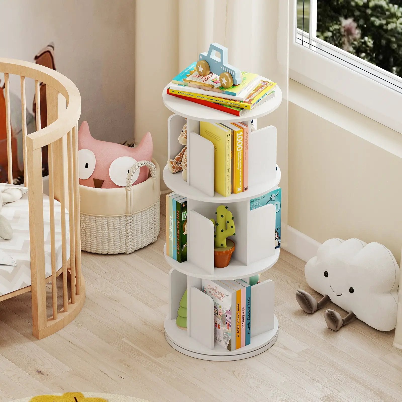 3-Tier Rotating Bookshelf with Dividers and Anti-falling Baffles by DirectDeals