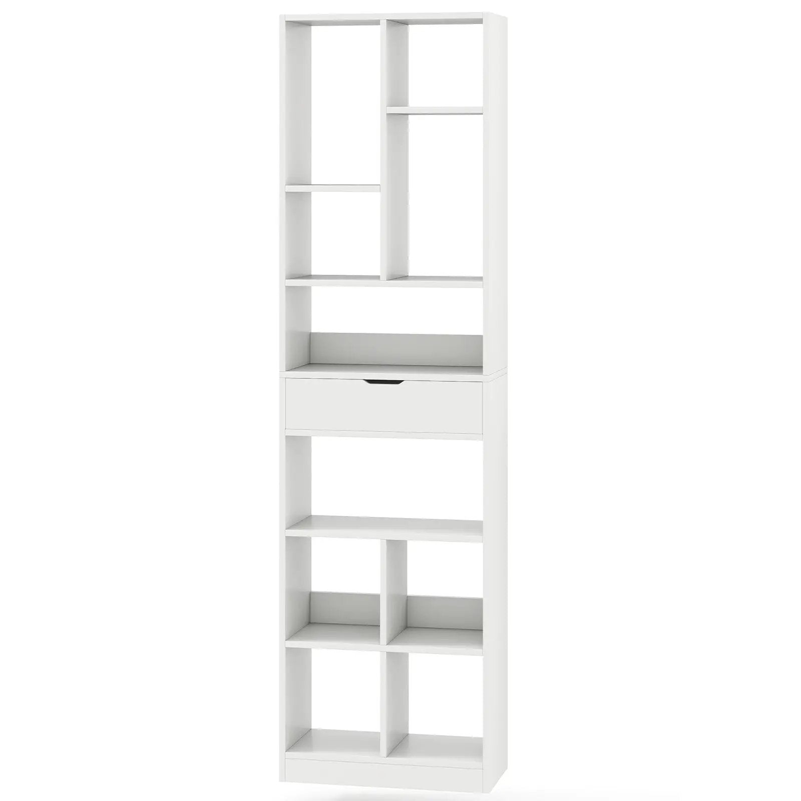 7-tier Bookshelf with Drawer 180cm Floor Standing Display Rack Storage Shelf-White by DirectDeals