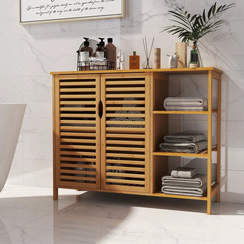 Bamboo Bathroom Cabinet 2-Door Storage Organizer with Shelves-Natural by DirectDeals