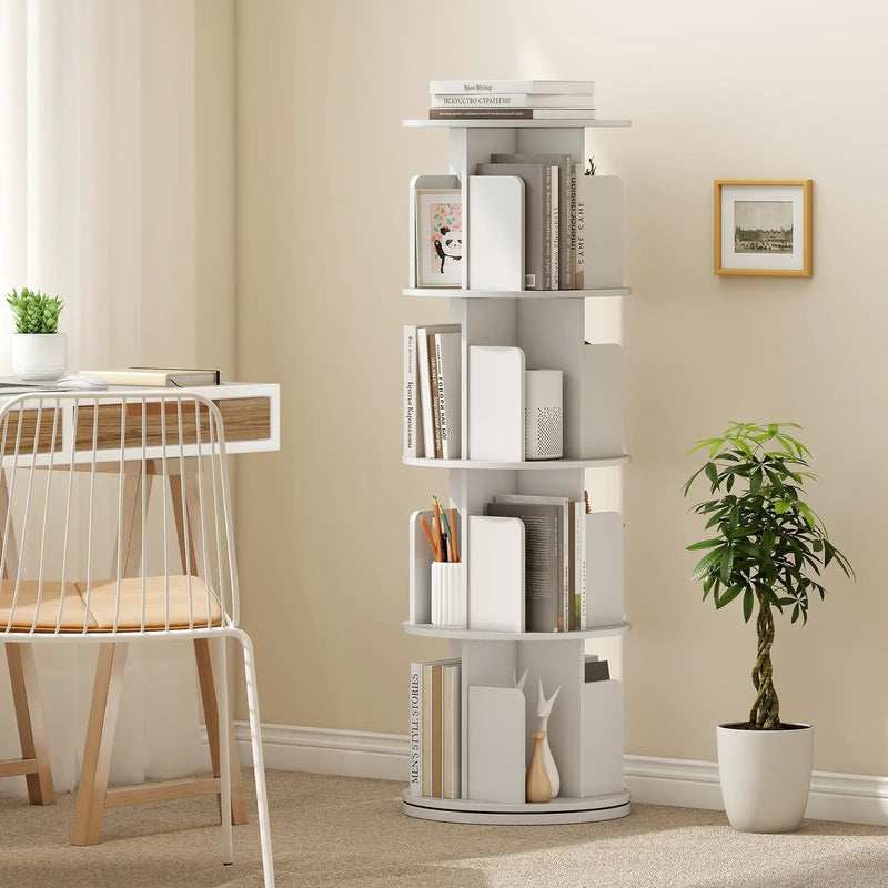 4-Tier Rotating Bookshelf 360¬∞ Display Rack with Dividers and Anti-falling Baffles by DirectDeals