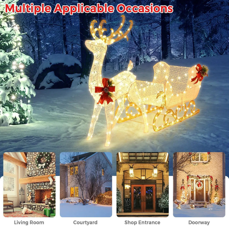 6 Feet Christmas Lighted Reindeer and Santa's Sleigh Decoration with 4 Stakes by DirectDeals