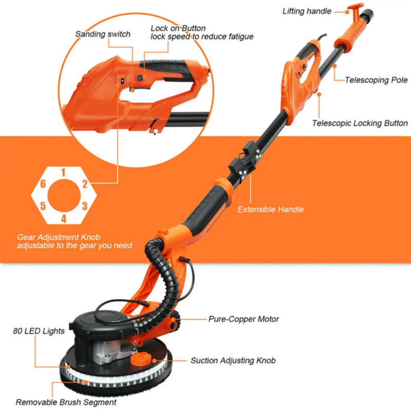 Professional Electric Drywall Ceiling Pole Sander W/ Vacuum, 750W (SAK97855) by SAKSBY WHOLESALE