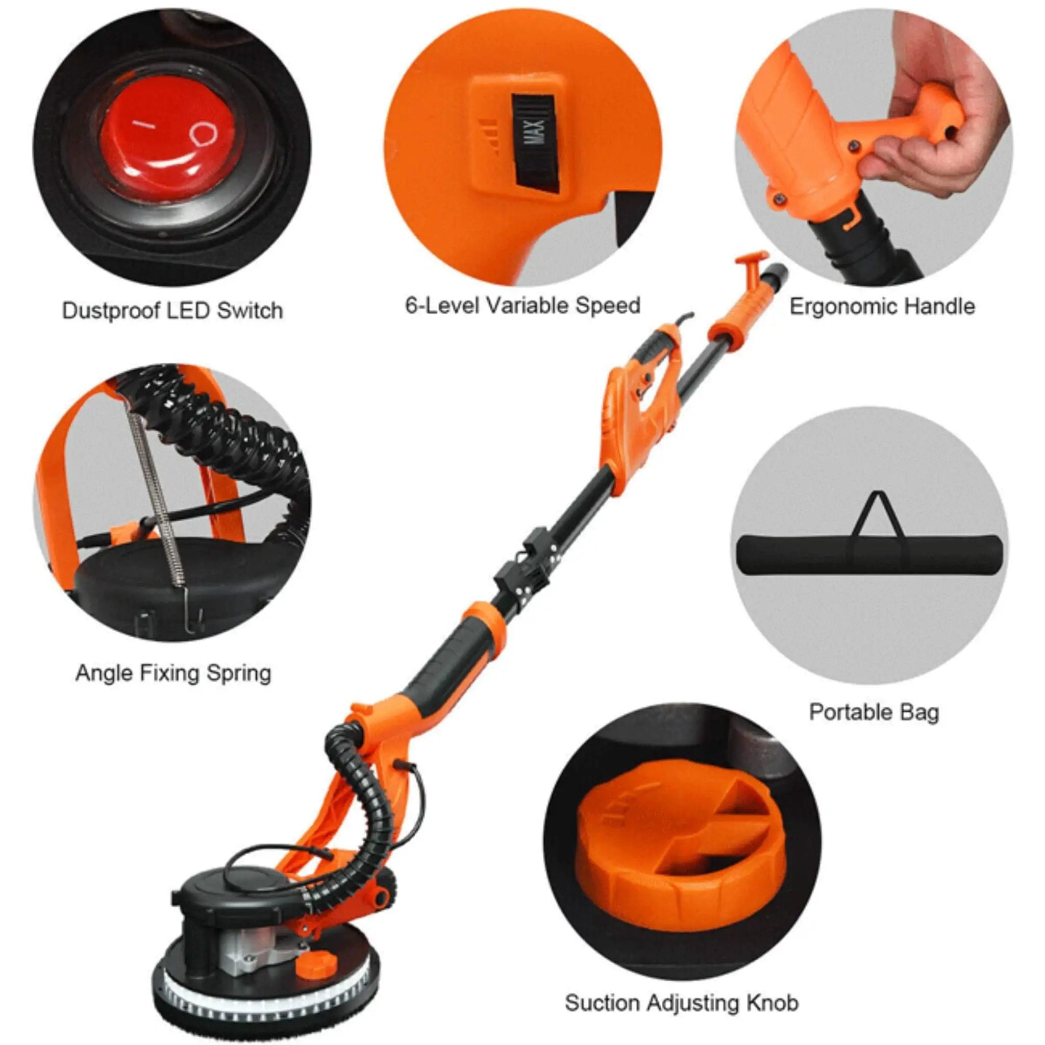 Professional Electric Drywall Ceiling Pole Sander W/ Vacuum, 750W (SAK97855) by SAKSBY WHOLESALE