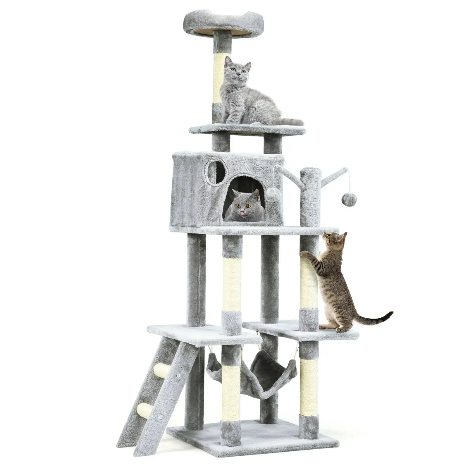 66 Inch Cat Tree Condo Kitten Multi-Level Activity Center-Gray by DirectDeals
