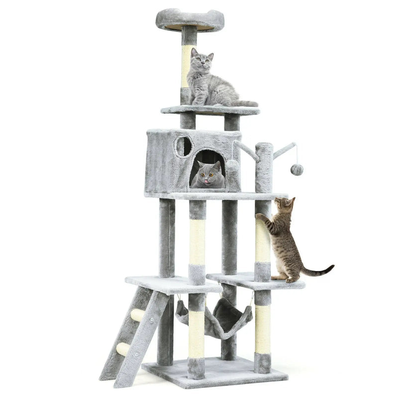 66 Inch Cat Tree Condo Kitten Multi-Level Activity Center-Gray by DirectDeals