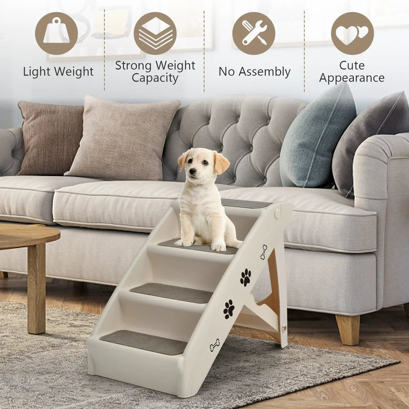 Collapsible Plastic Pet Stairs 4 Step Ladder for Small Dog and Cats by DirectDeals