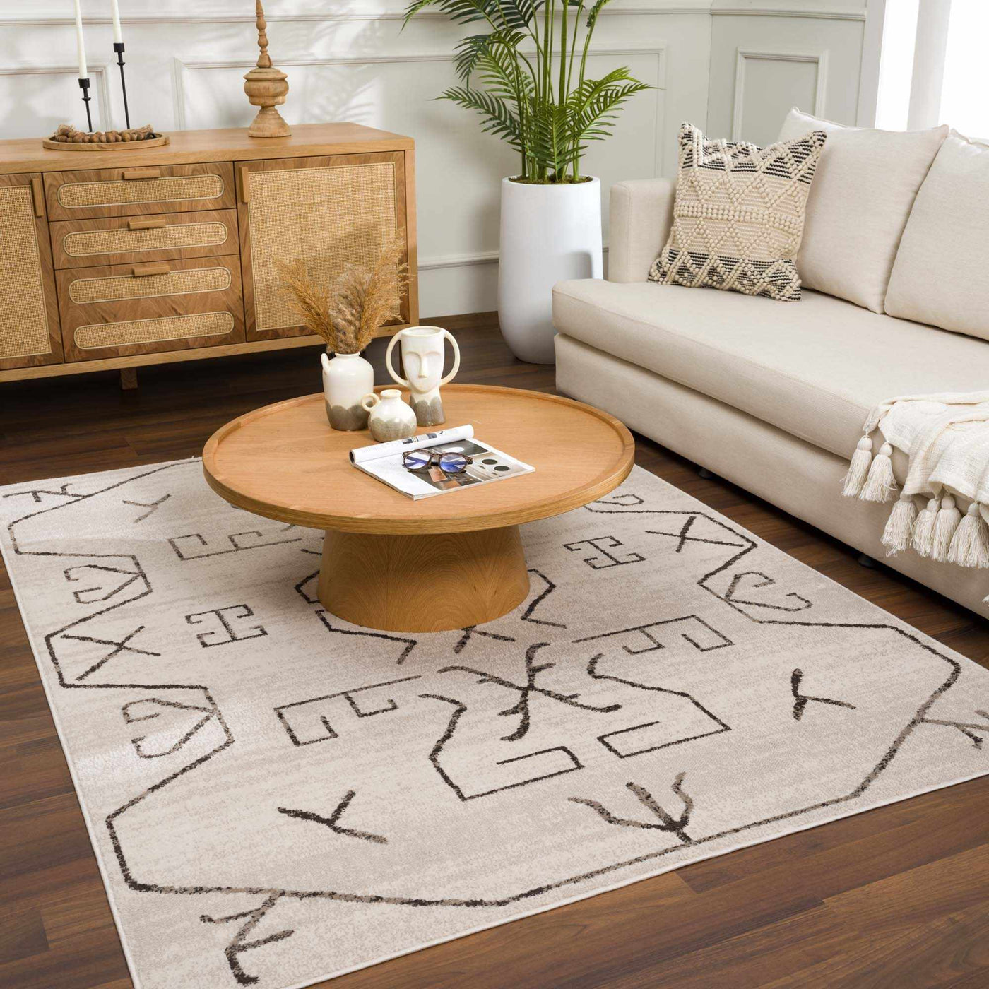 Azzan Cream & Charcoal Area Rug - Clearance by Boutique Rugs