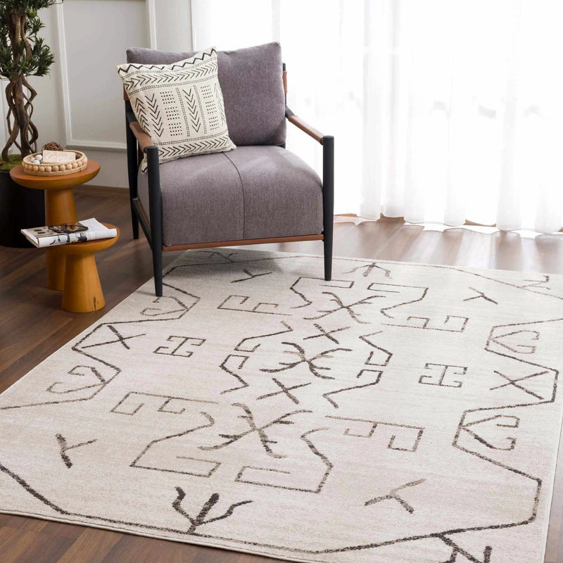 Azzan Cream & Charcoal Area Rug - Clearance by Boutique Rugs