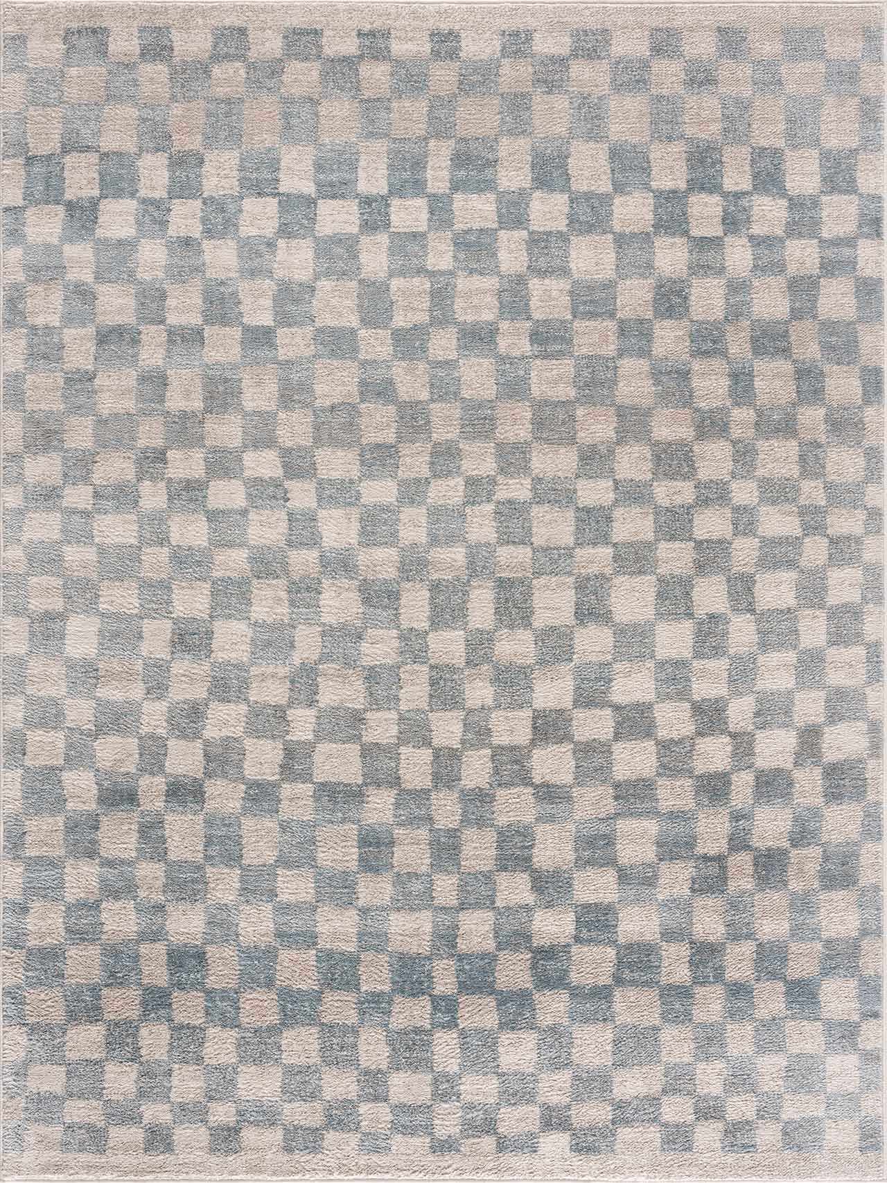 Benjy Cream & Light Blue Checkered Area Rug by Boutique Rugs