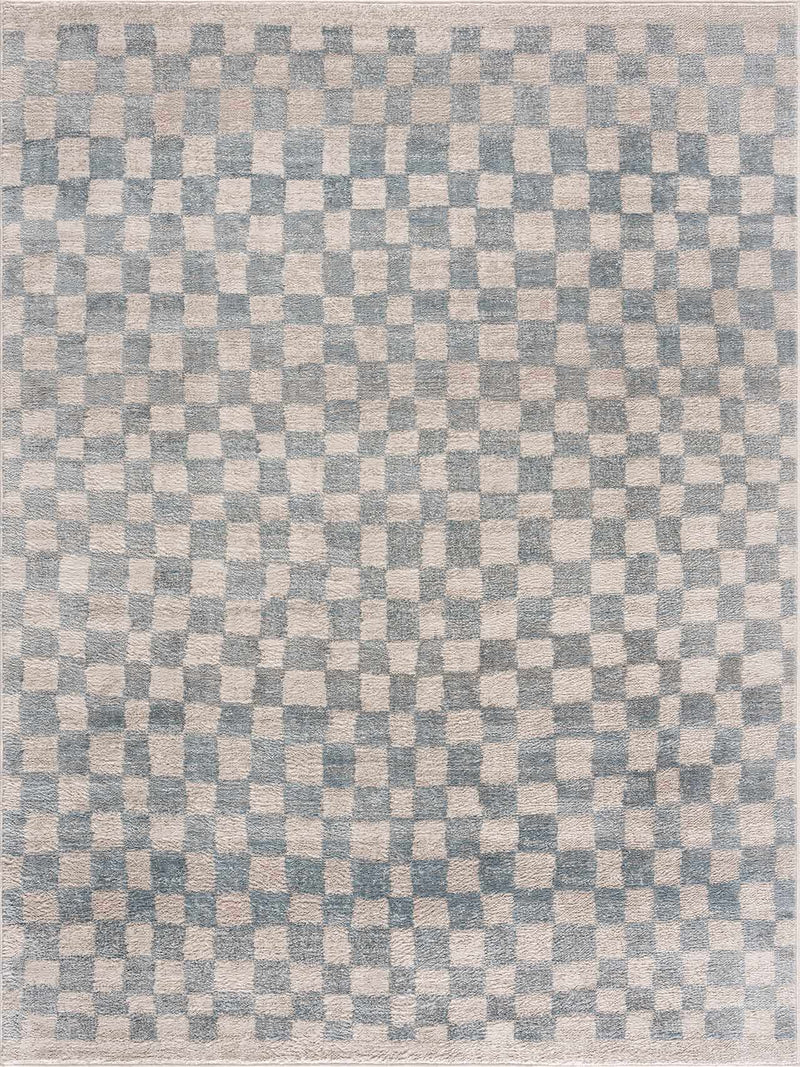Benjy Cream & Light Blue Checkered Area Rug by Boutique Rugs