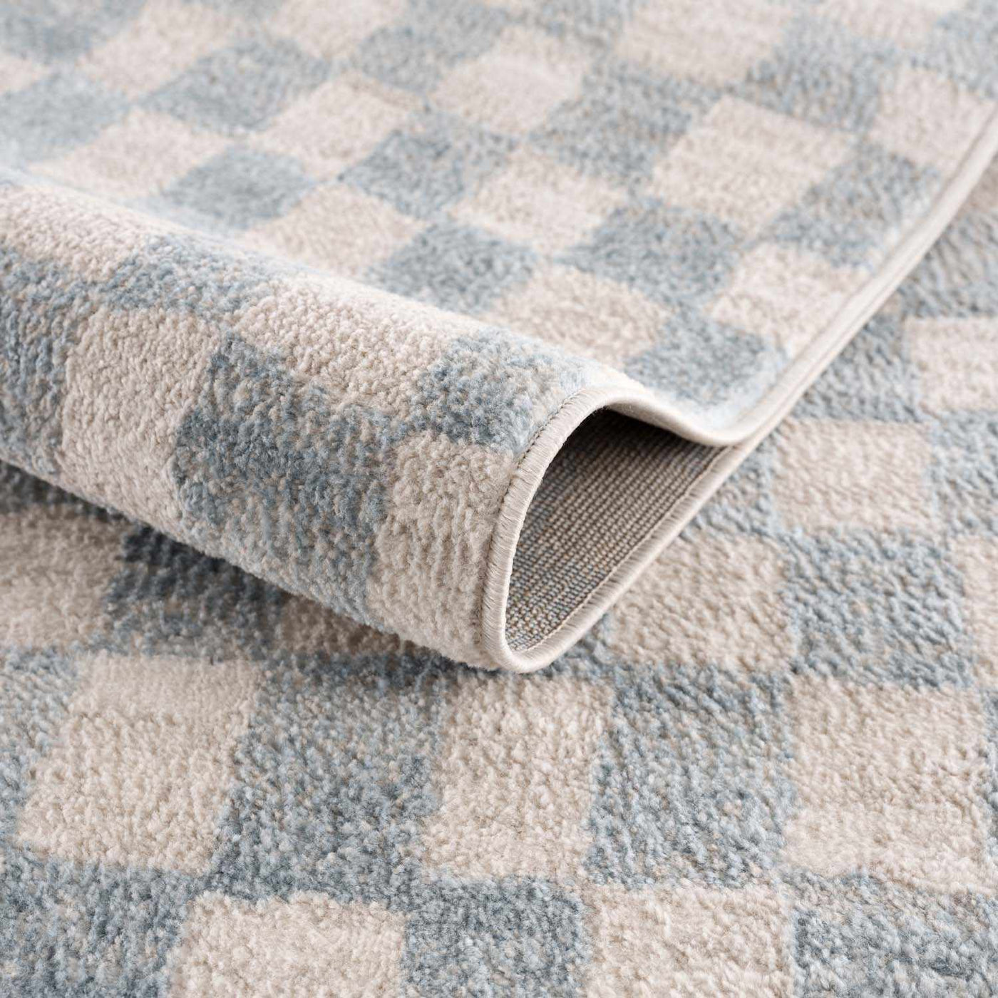 Benjy Cream & Light Blue Checkered Area Rug by Boutique Rugs