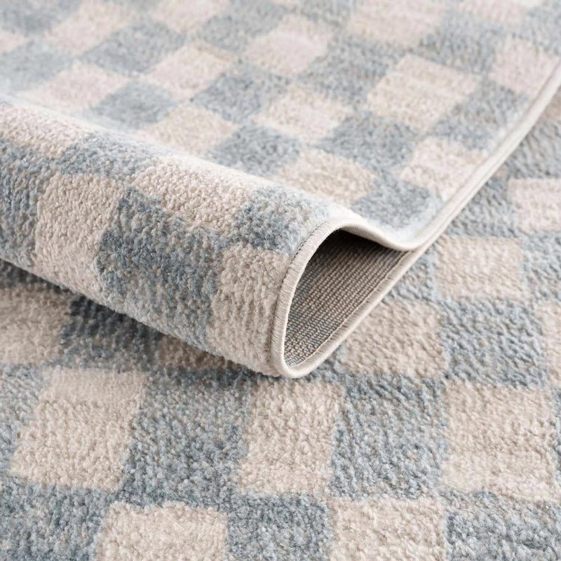 Benjy Cream & Light Blue Checkered Area Rug by Boutique Rugs